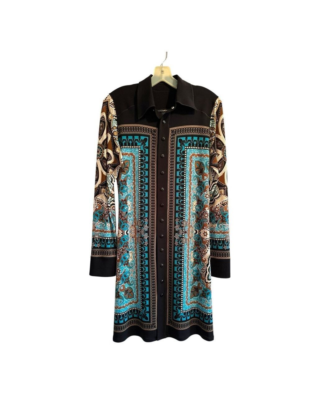 Evovorro Paisley Floral Dress Snap Buttons Womens M Vibrant Colors Knee Length